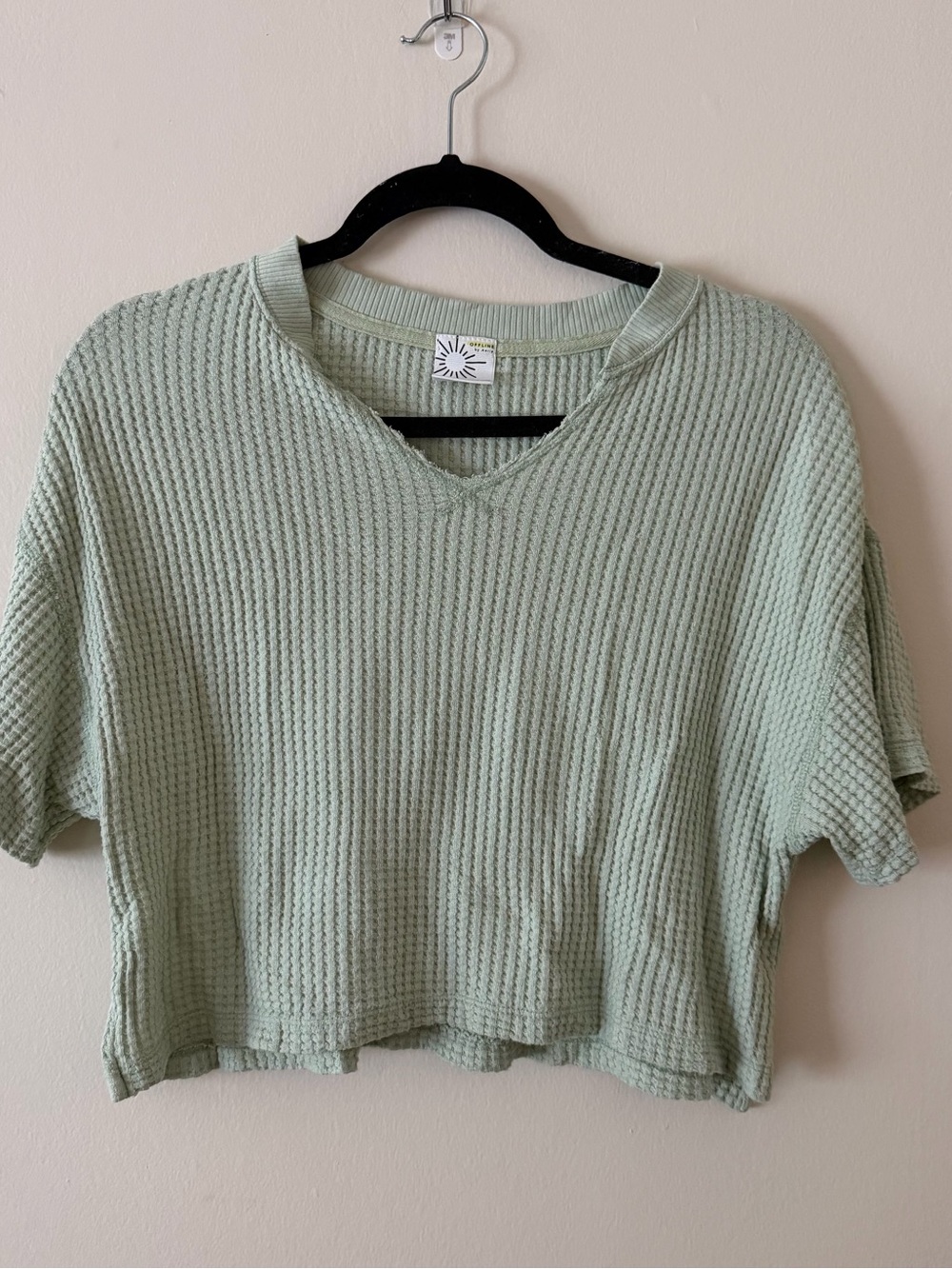 aerie Offline Wow Waffle V-Neck Cropped Shirt